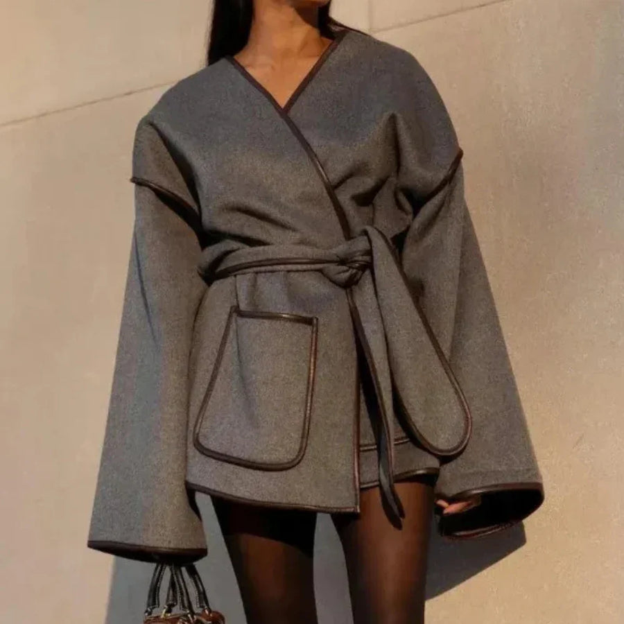 Women's Belted Wrap Jacket with Wide Sleeves