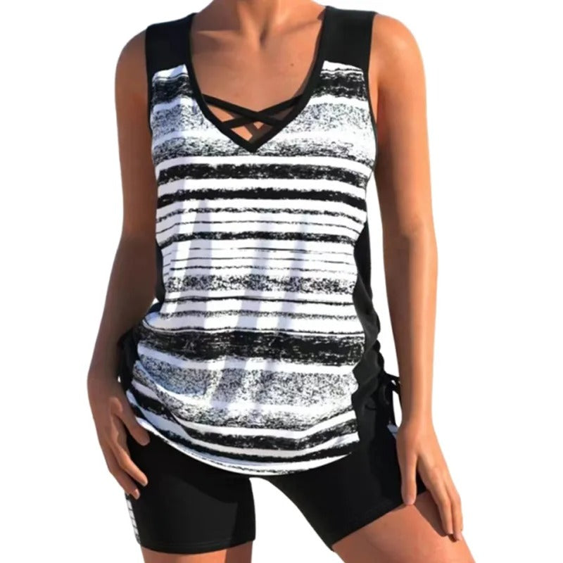 Faith | Boho Print Tankini Set with High-Waisted Shorts