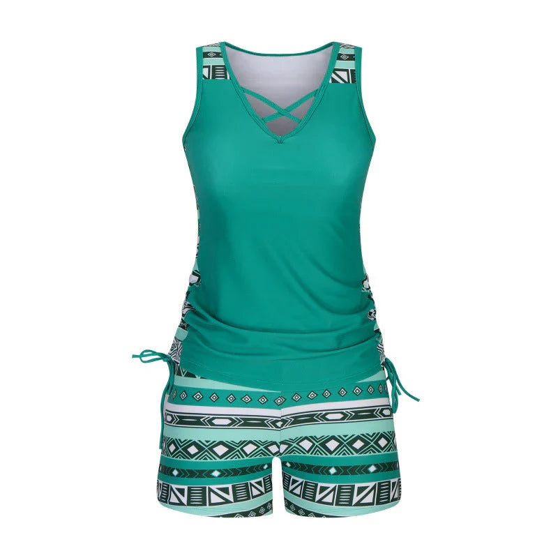 Faith | Boho Print Tankini Set with High-Waisted Shorts