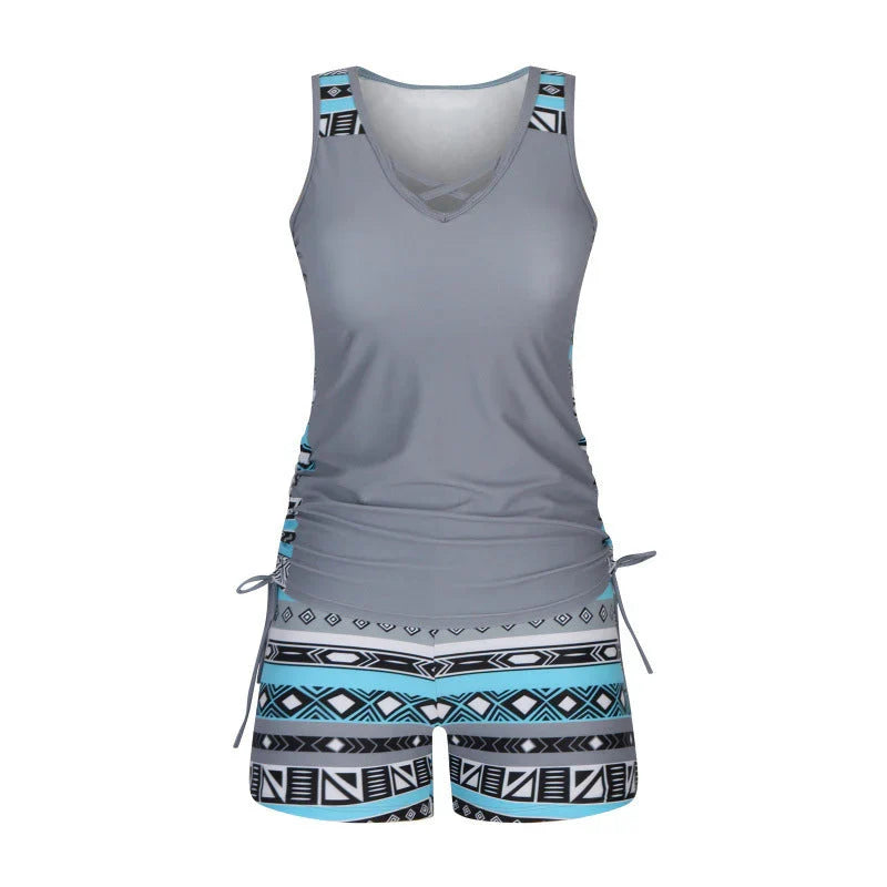 Faith | Boho Print Tankini Set with High-Waisted Shorts