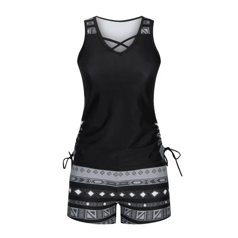 Faith | Boho Print Tankini Set with High-Waisted Shorts