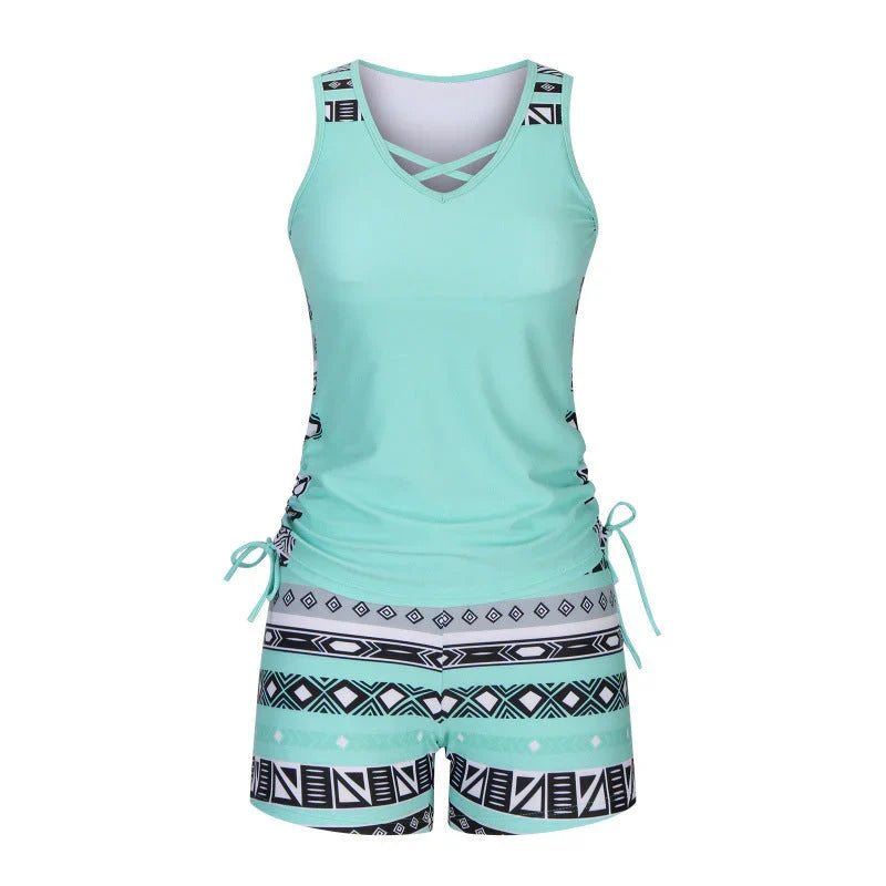 Faith | Boho Print Tankini Set with High-Waisted Shorts