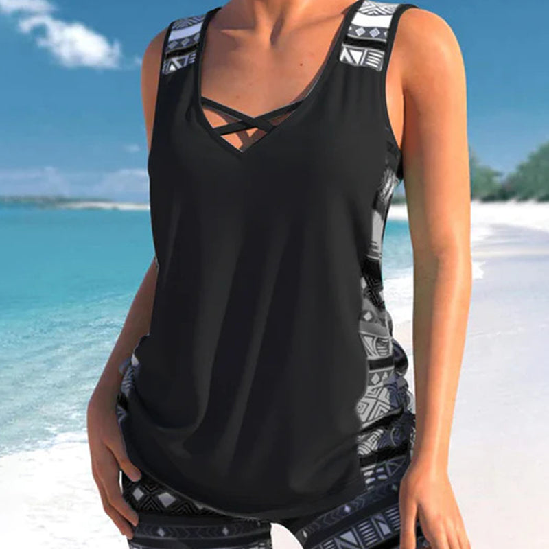 Faith | Boho Print Tankini Set with High-Waisted Shorts