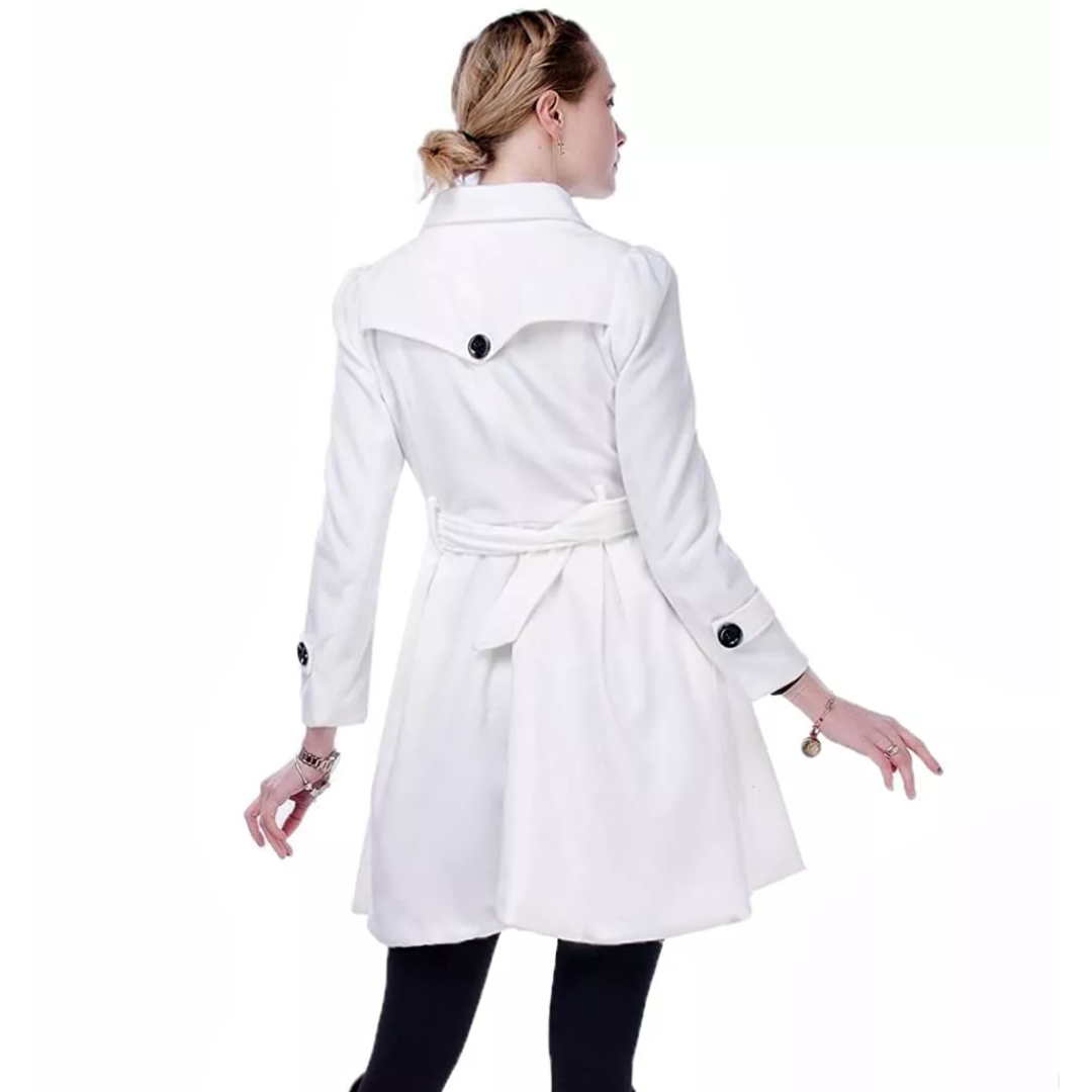 Women's Double-Breasted Belted Coat with Flared Skirt