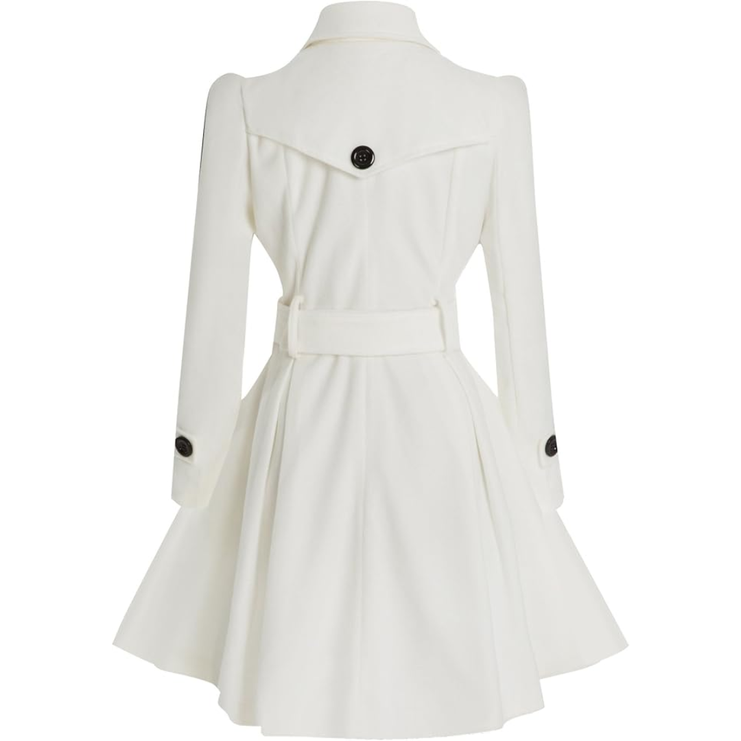 Women's Double-Breasted Belted Coat with Flared Skirt