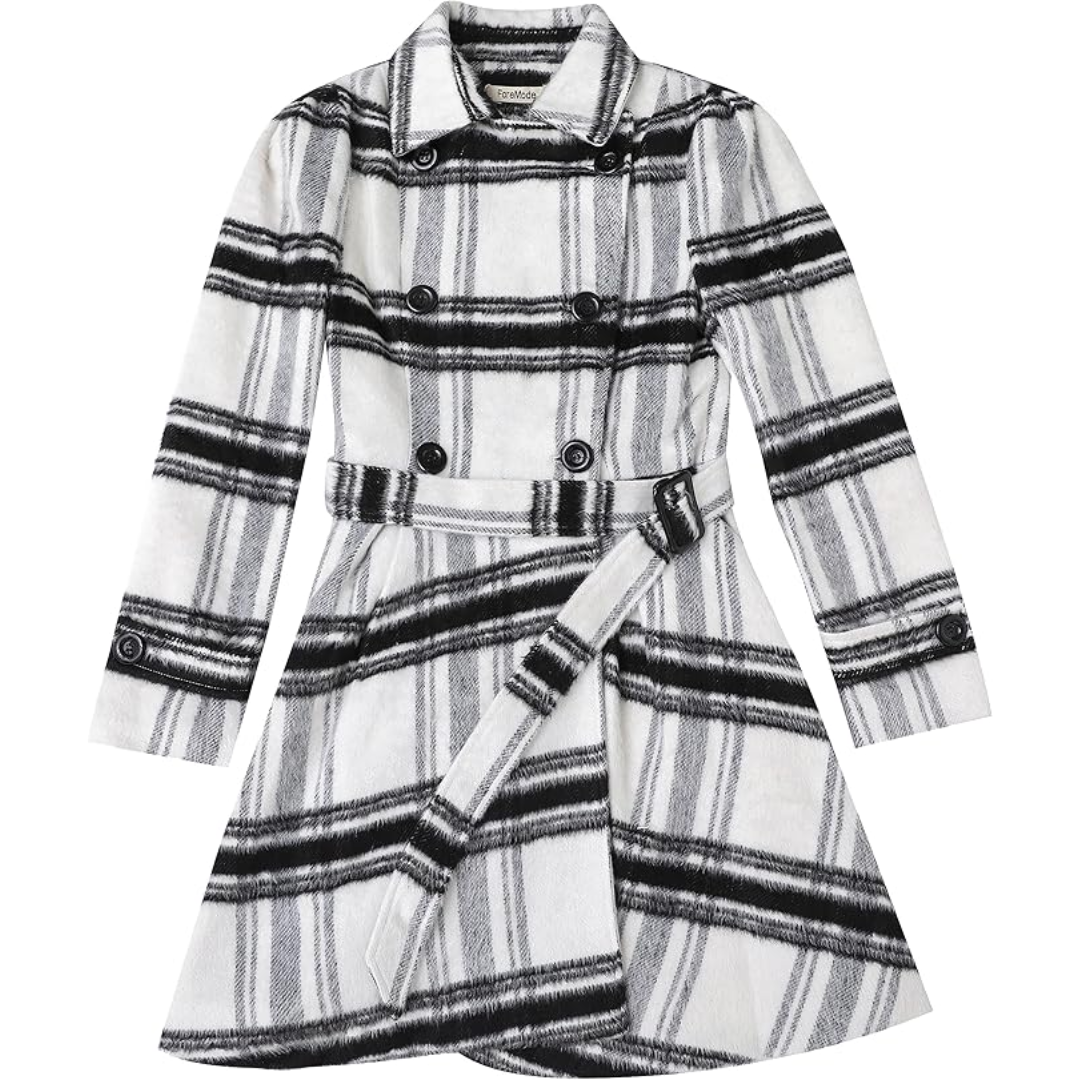 Women's Double-Breasted Belted Coat with Flared Skirt
