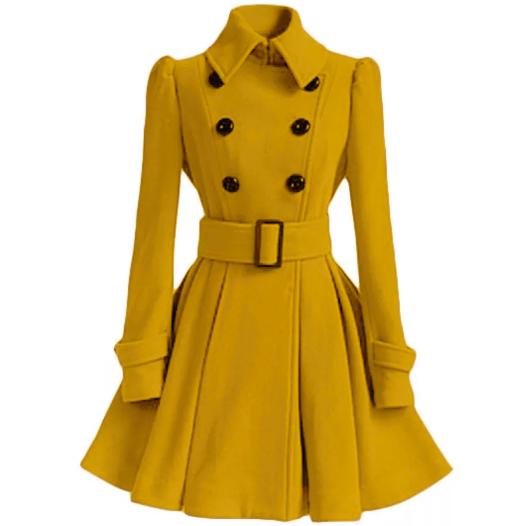 Women's Double-Breasted Belted Coat with Flared Skirt