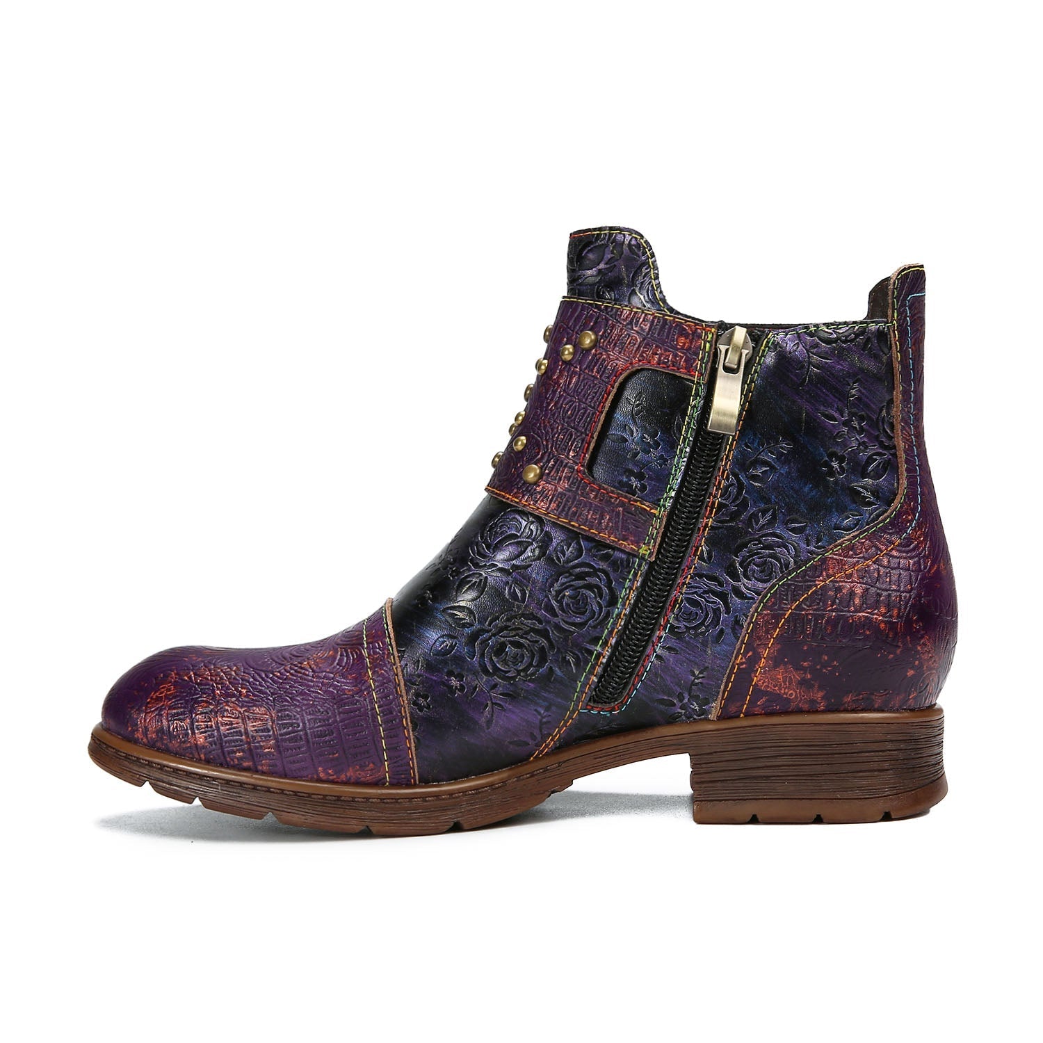 Vintage Handmade Embossed Rose Flat Boots
