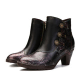 RETRO HANDMADE FLORAL STITCHING BUTTON BOOTS