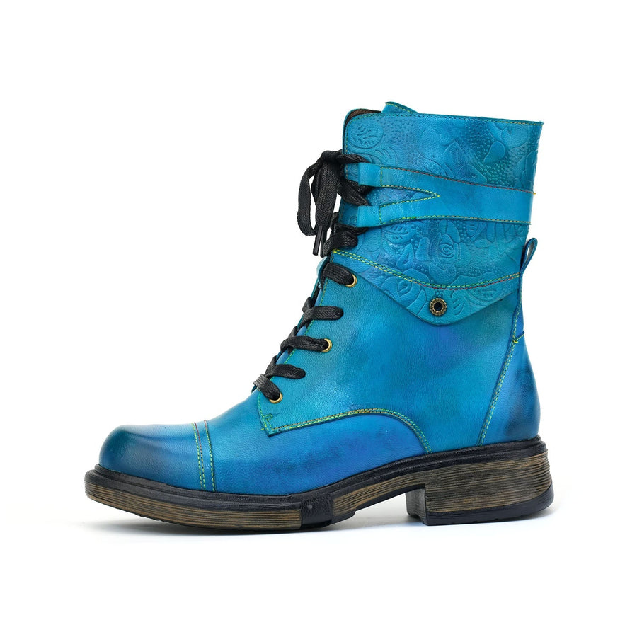 COMFORTABLE GENUINE LEATHER BOOTS WITH LACES AND INSIDE ZIPPERS