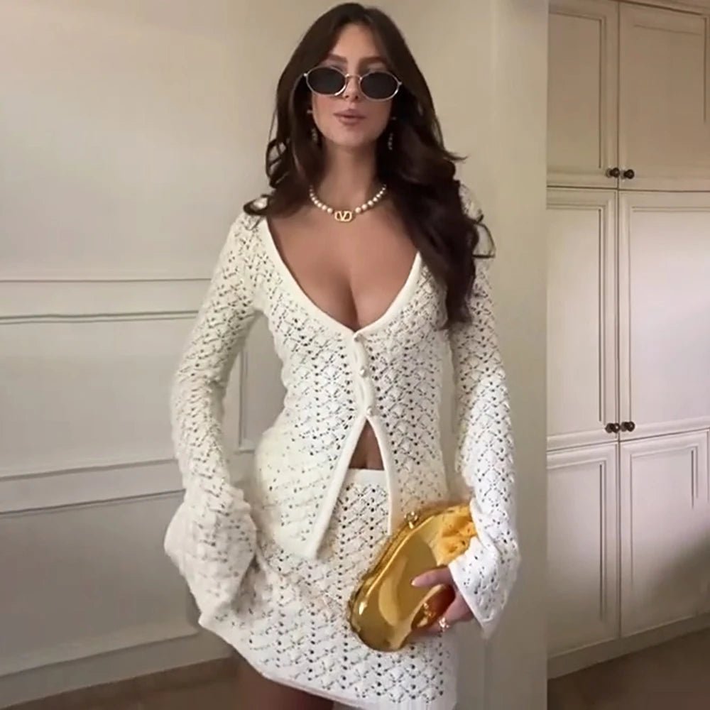 Sarah | Knitted Cardigan Mini Skirt Set