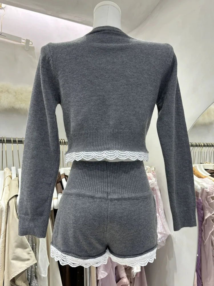Veronica | Lace Trim Cardigan Short Set