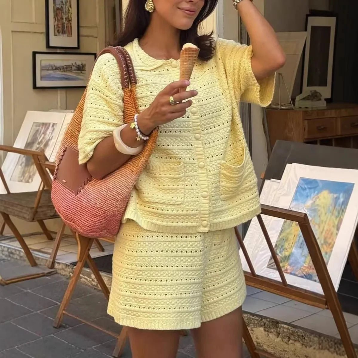 Madeleine | Solid Knit Cardigan Shorts Set
