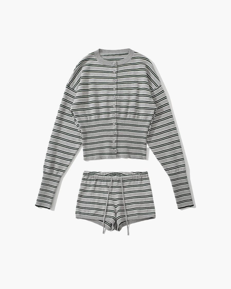 Stephanie | Striped Cardigan Shorts Set