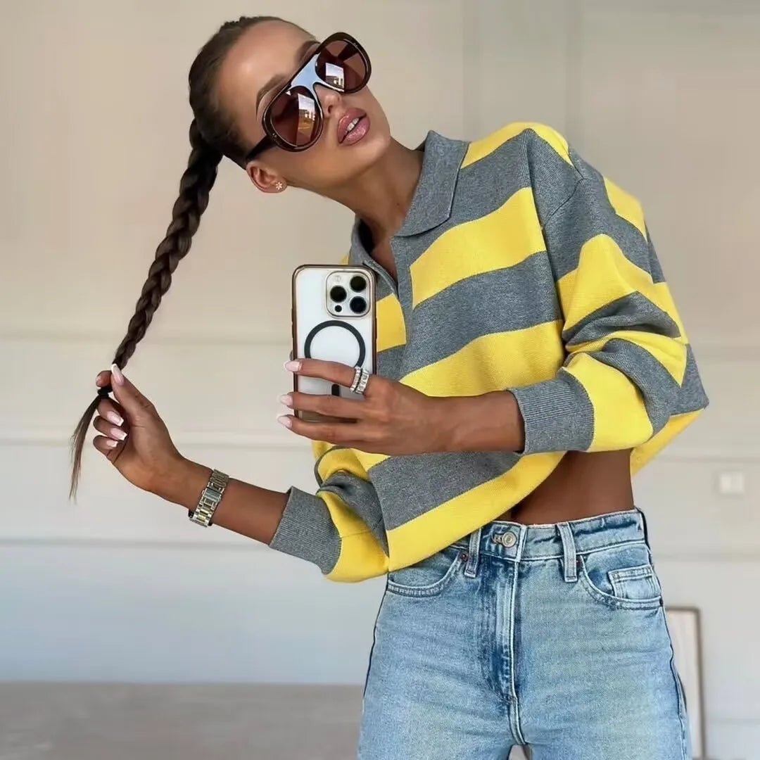 Megan | Striped Polo Neck Sweater