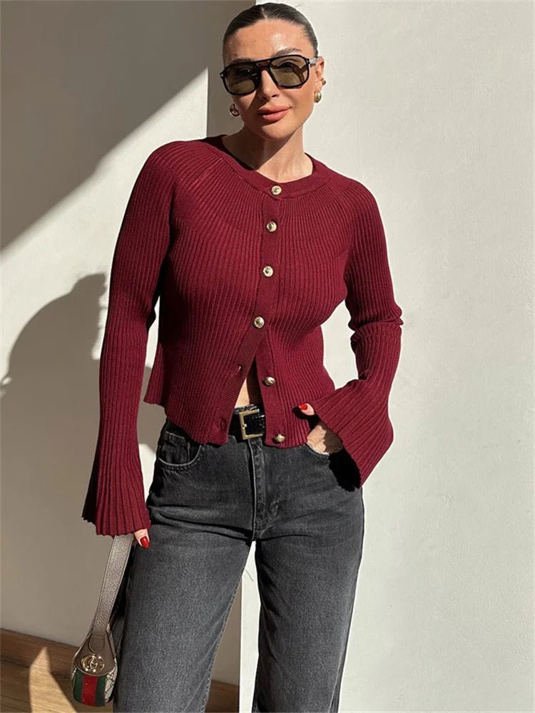 Theodora | Ribbed Knit Long Sleeve Cardigan