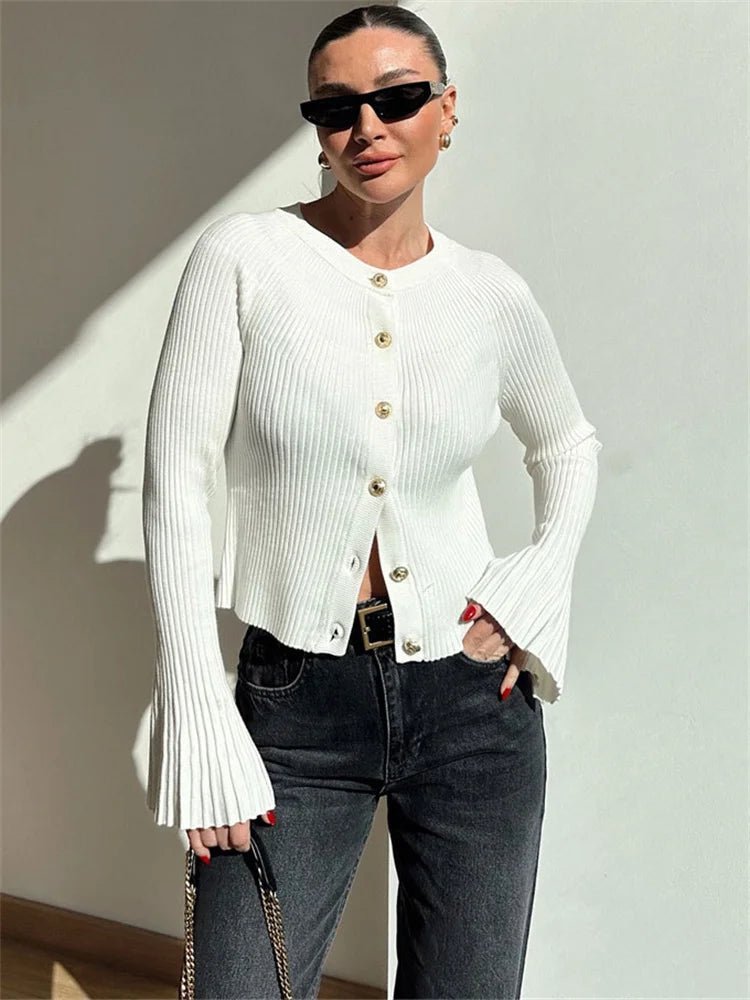 Theodora | Ribbed Knit Long Sleeve Cardigan