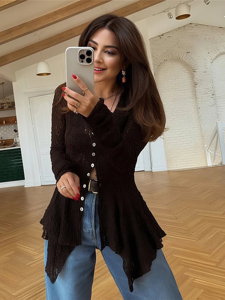 Natasha | Shark Hem Sheer Jacquard Cardigan