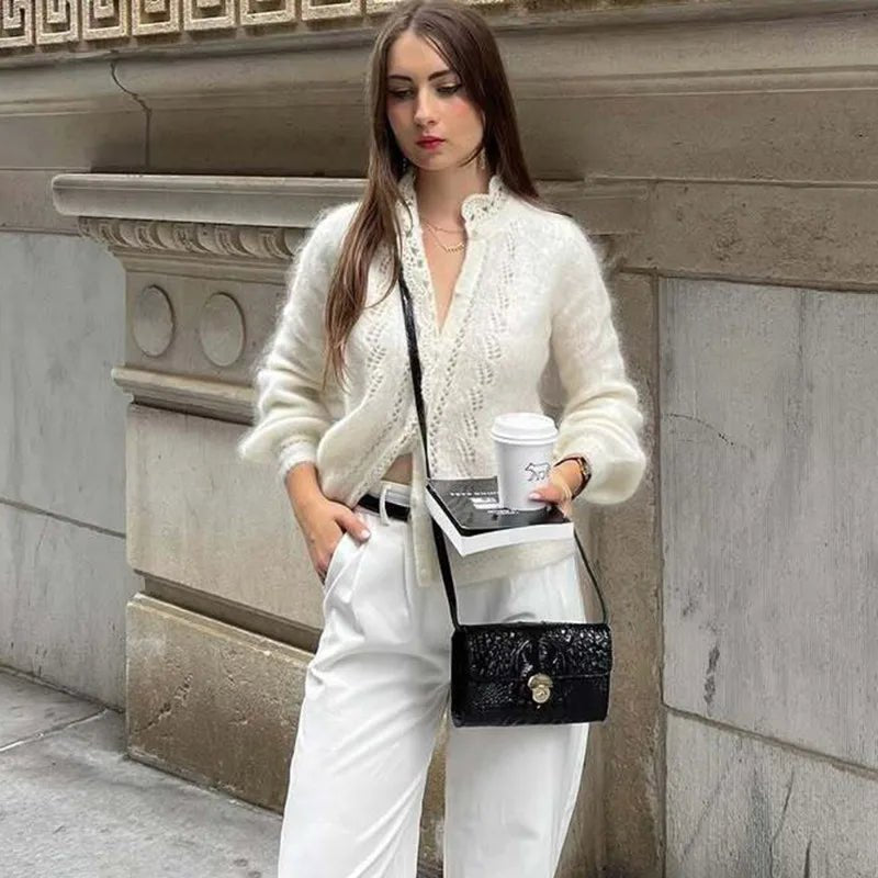 Tamara | White Lace Knit Cardigan