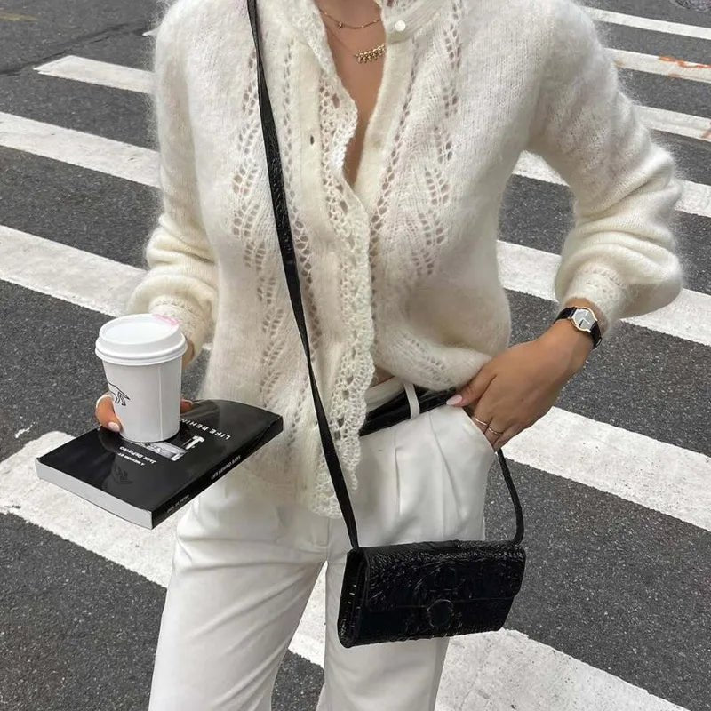 Tamara | White Lace Knit Cardigan