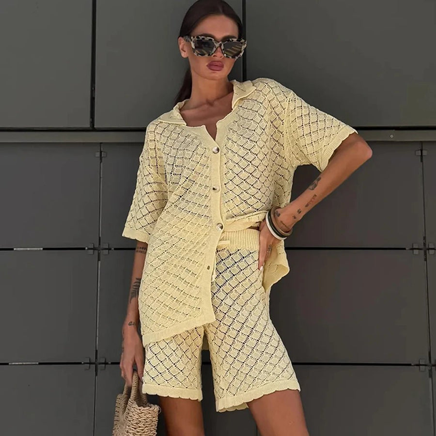 Lydia | Knit Cardigan Shorts Set