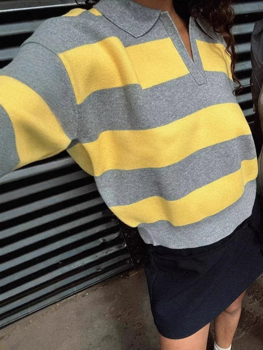 Hazel | Striped Knitted V-Neck Pullover