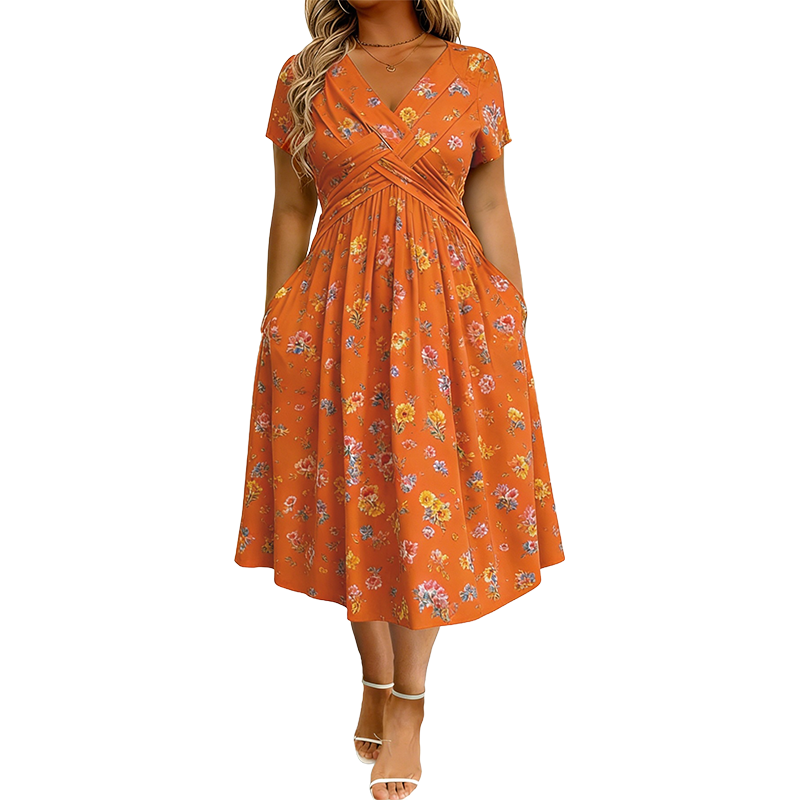 Rose | Floral V-Neck Dress with Twist Waist Detail