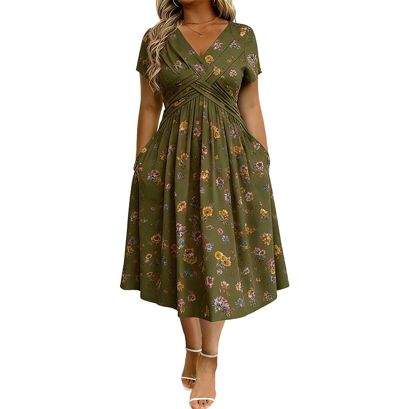 Rose | Floral V-Neck Dress with Twist Waist Detail