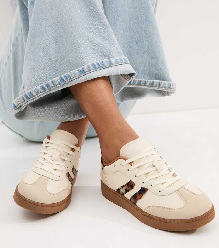 CHLOE | PANELLED FAUX SUEDE TRAINERS WITH LEOPARD TRIM