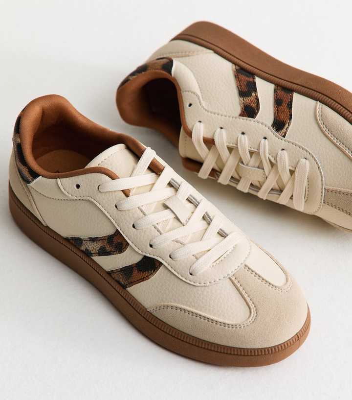 CHLOE | PANELLED FAUX SUEDE TRAINERS WITH LEOPARD TRIM