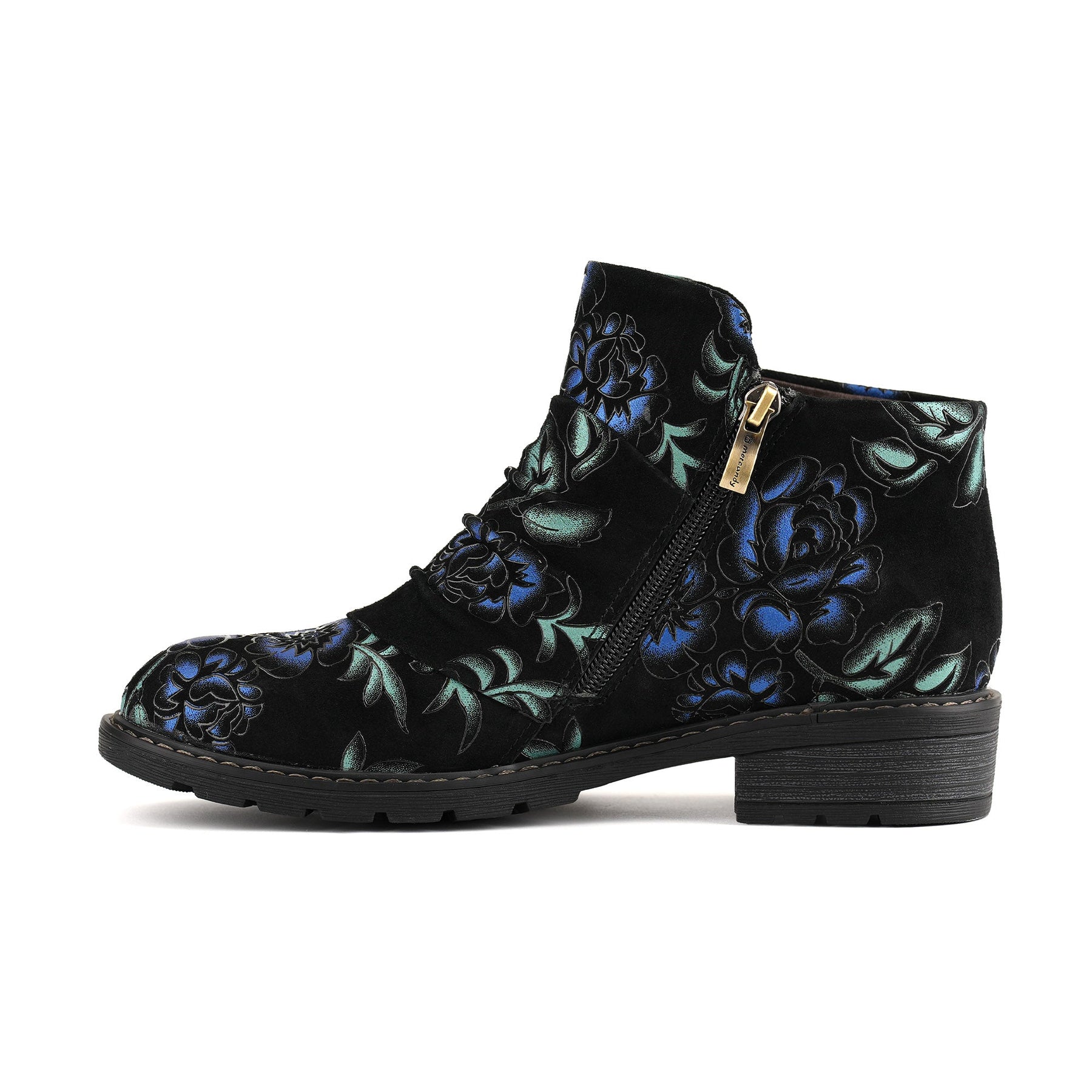 Midnight Floral Velvet Ankle Boots