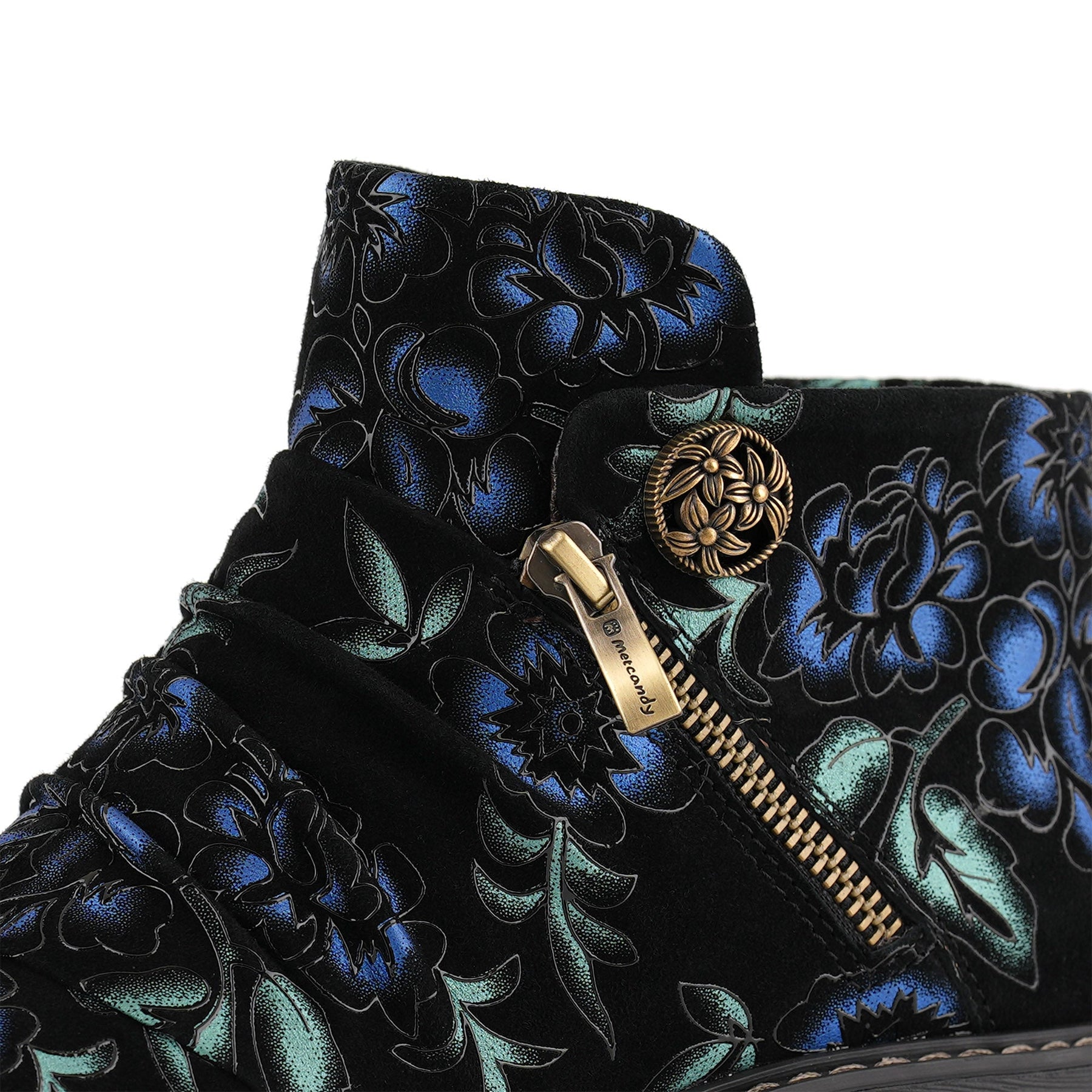 Midnight Floral Velvet Ankle Boots