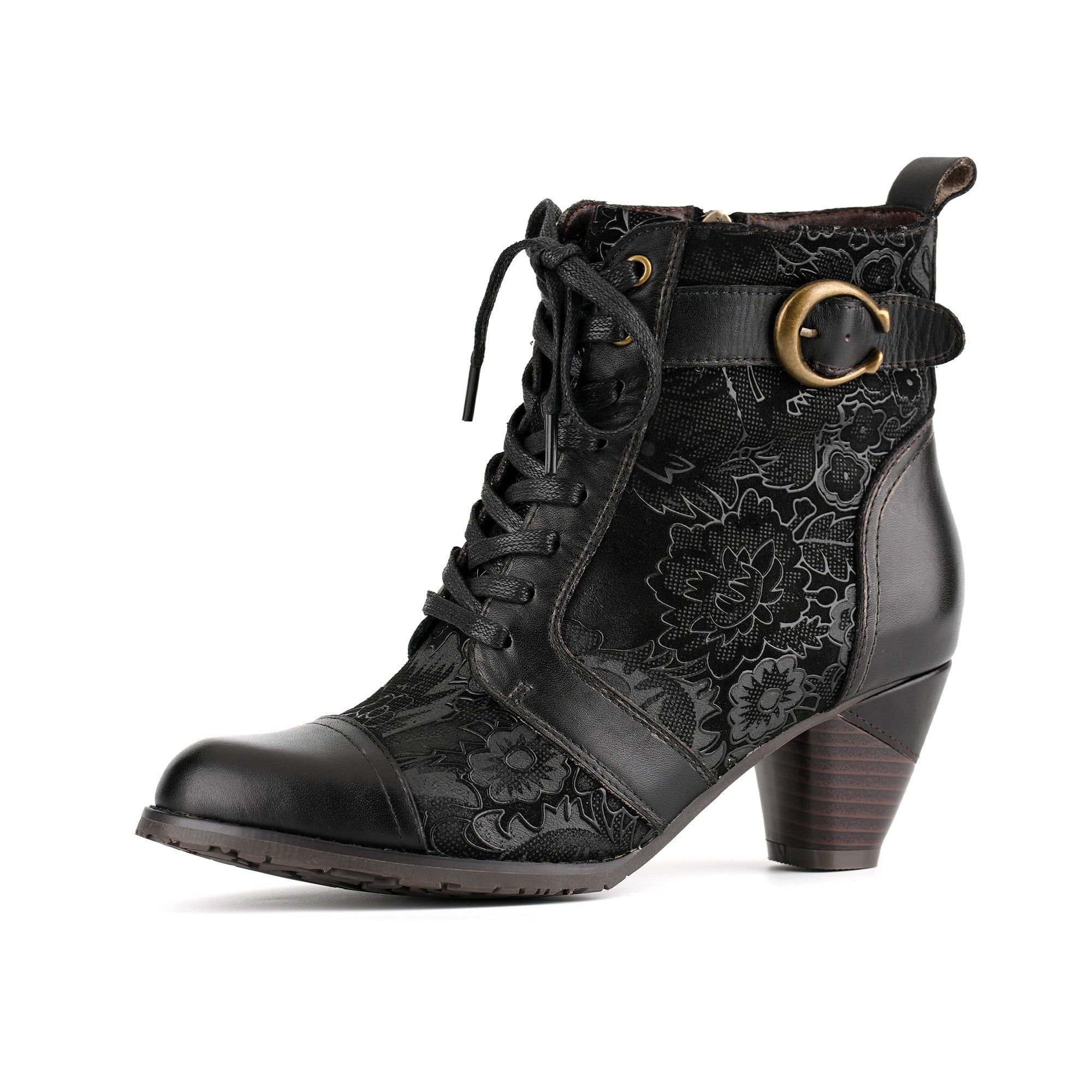 Timeless Grace Floral Lace-Up Ankle Boots