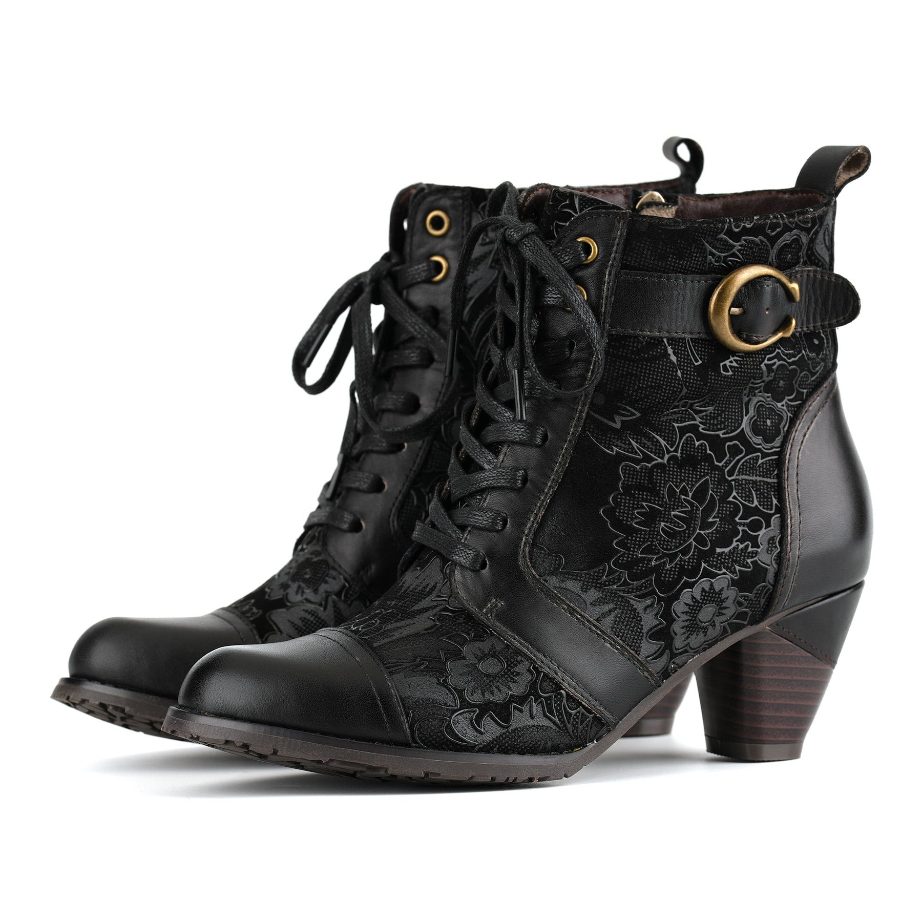 Timeless Grace Floral Lace-Up Ankle Boots