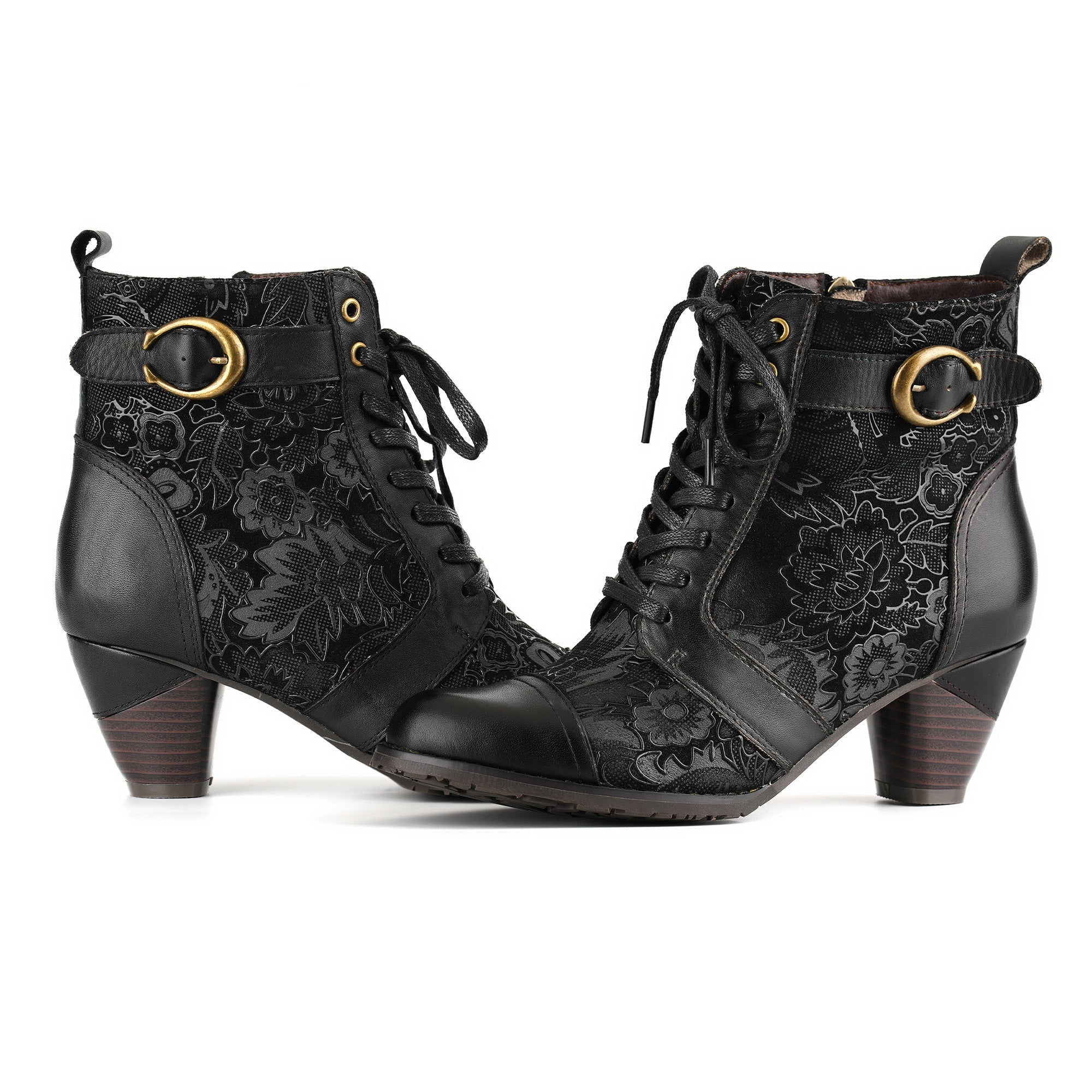 Timeless Grace Floral Lace-Up Ankle Boots