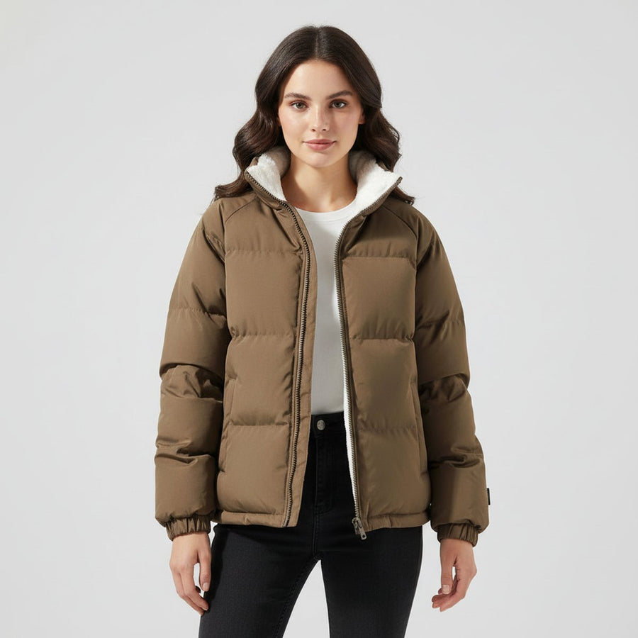 Women's Hooded Puffer Jacket with Fleece Lining