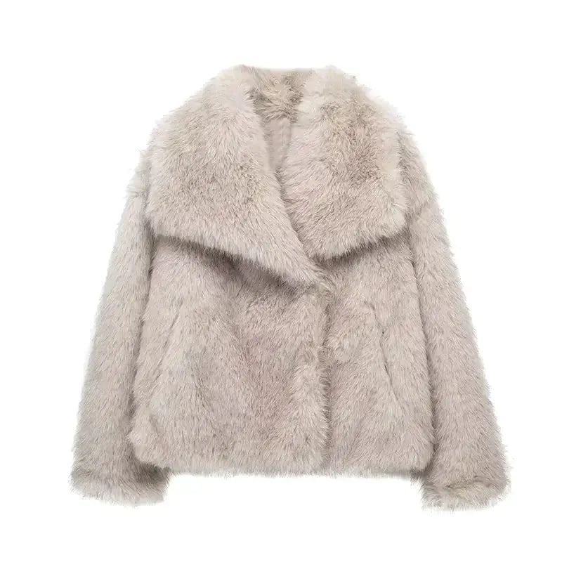 Women's Faux Fur Jacket with Collar and Long Sleeves